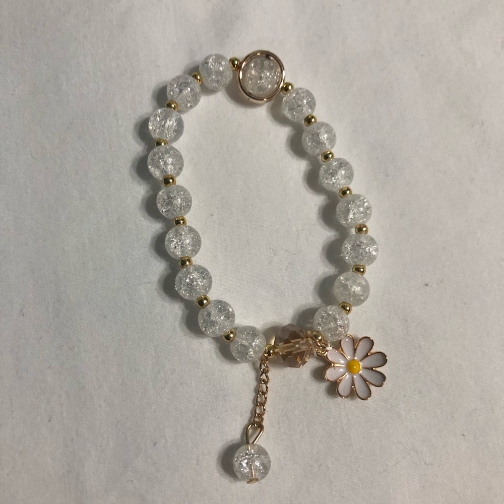 Bracelet Beaded Daisy  flower cristal clear elastic adjustable